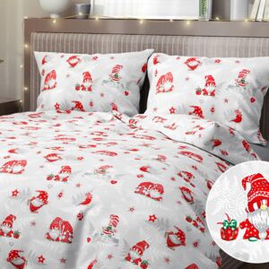 Goldea vianočné bavlnené posteľné obliečky - vzor 1090 veselí červení škriatkovia na sivom 140 x 200 a 70 x 90 cm