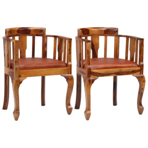 Jedálenské stoličky, 2 ks pravá koža a masívne sheeshamové drevo