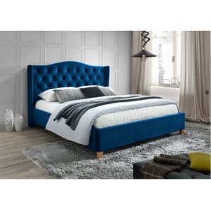 Čalúnená posteľ ASPEN VELVET 160x200 cm tmavo modrá Matrac: s matracom PREMIUM 23 cm