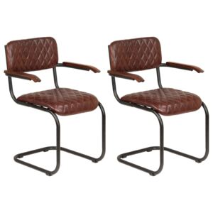 Jedálenské stoličky 2 ks s opierkami, pravá koža, hnedé