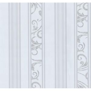 Vliesové tapety, pruhy bielo-sivé, Graziosa 4212010, P+S International, rozmer 0,53 m x 10,05 m