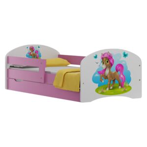 Detská posteľ so zásuvkami PONÍK s ružovou hrivou 160x80 cm