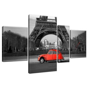 Obraz s hodinami Červené auto pod Eiffelovou vežou 120x70cm ZP1116A_4AN