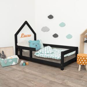 Benlemi Detská posteľ domček POPPI s bočnicou Farba: Čierna, Rozmer: 70 x 160 cm, Strana: Vľavo