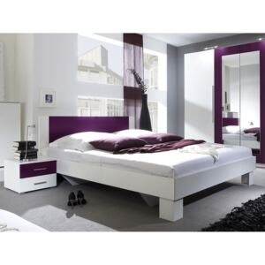 Manželská posteľ 180 cm Verwood Typ 52 (biela + fialová) (s noč. stolíkmi). Akcia -42%. Vlastná spoľahlivá doprava až k Vám domov