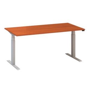 Výškovo nastaviteľný kancelársky stôl Alfa Up so sivým podnožím, 160 x 80 x 61,5-127,5 cm, dezén divoká čerešňa