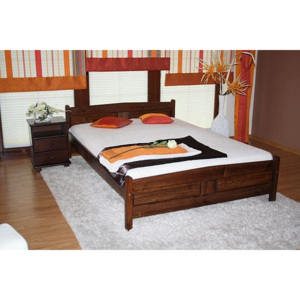Vyvýšená posteľ ANGEL + sendvičový matrac MORAVIA + rošt, 160x200 cm, orech-lak
