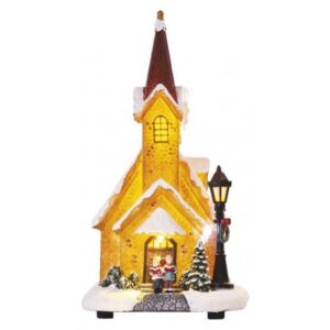 DCLW12 EMOS Vintage LED zasnežený vianočný kostol, 26 cm, 3× AA, teplá biela