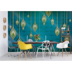 Fototapeta - Blue, Green, And Gold Ethnic Design Vliesová tapeta - 206x275 cm