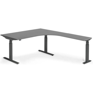 Výškovo nastaviteľný stôl Modulus, rohový, 1600x2000mm, čierna/čierna