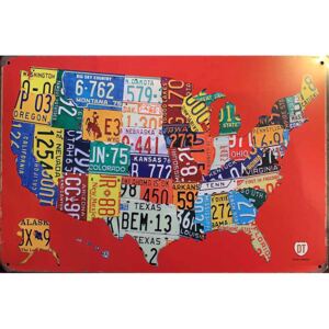 Ceduľa USA mapa značky 30cm x 20cm Plechová tabuľa