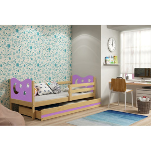 Detská posteľ KAMIL + matrace + rošt ZADARMO, 80x190 cm, borovica, fialová