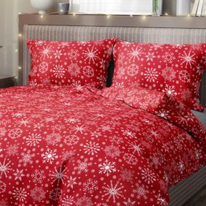Goldea vianočné bavlnené posteľné obliečky - vzor 090 vločky na červenom 140 x 200 a 70 x 90 cm