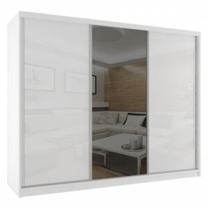 Priestorná biela šatníková skriňa s posuvnými dverami a zrkadlom 235 cm - Bez dojezdu