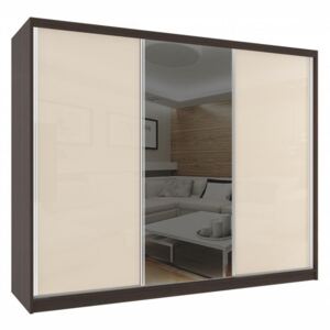 Šatníková skriňa s posuvnými sklenenými dverami a so zrkadlom 235 cm - Bez dojezdu