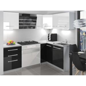 Rohová kuchynská zostava bielo čierna Janka - s LED osvětlením