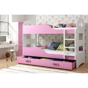 Poschodová posteľ DOMINIK - 190x80cm Biely - Ružový