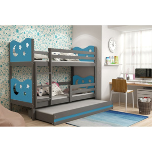 Poschodová posteľ KAMIL 3 + matrac + rošt ZADARMO, 80x160 cm, grafit, modrá