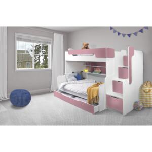 ArtBed Detská poschodová posteľ Harry Farba: biela/ružová
