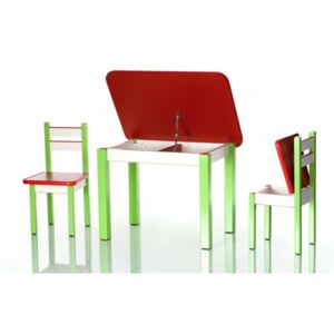 Stol a dve stoličky ST1 červeno-zelená