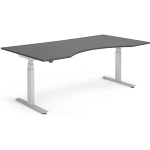 Výškovo nastaviteľný stôl Modulus, vykrojený, 2000x1000 mm, čierna/strieb