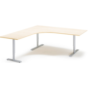 Výškovo nastaviteľný stôl Adeptus, ľavý, 2000x1800 mm, dýha breza/šedá