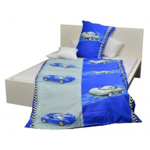 Stanex Detské posteľné obliečky bavlnené Autíčka modré 140x200/70x90 cm