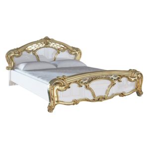 Manželská posteľ EVA + rošt + matrac COMFORT, 160x200, biela lesk/zlatá