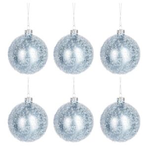 Vianočné gule modré zasnežené sklenené 18ks set RUSTY DENIM