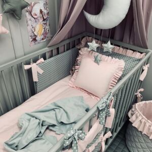 Bavlnená posteľná bielizeň s volánikom, 200x140+70x80 siva s guľkami