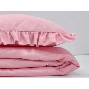 Ľanová posteľná bielizeň do postieľky, 120x90+40x60 ružová