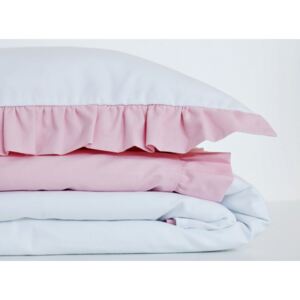 Bavlnená posteľná bielizeň s dvojitým volánikom pudrovo-biela, 120x90+40x60