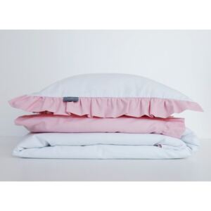 Bavlnená posteľná bielizeň s dvojitým volánikom 135x100+40x60 pudrovo-biela