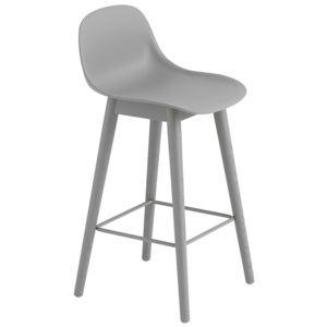 Muuto Barová stolička Fiber s opierkou, drevená podnož, grey