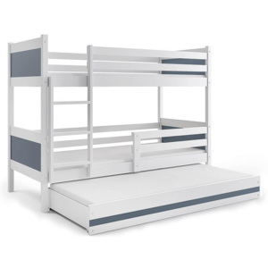 Poschodová posteľ BALI 3 + matrac + rošt ZADARMO, 190x80 cm, biely/grafit