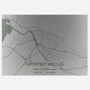 Hliníková mapa Liptovského Mikuláša L (69x49 ㎝) Sivá