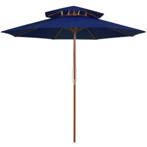 Dvojitý slnečník s drevenou tyčou modrý 270 cm