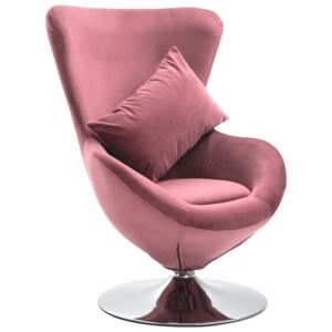 Otočná stolička v tvare vajca s vankúšom ružová zamatová