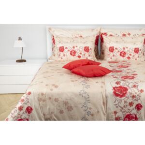 Glamonde luxusné saténové obliečky Rosella v ružovom odtieni, ktorých základ je doplnený červenými ružami 140×220 cm