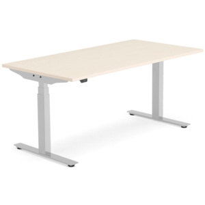 Výškovo nastaviteľný stôl Modulus, T-rám, 1600x800 mm, breza/strieborná