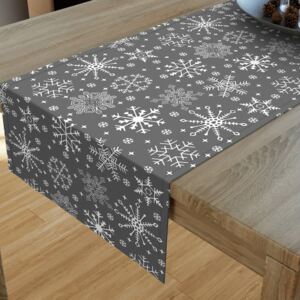 Goldea vianočný bavlnený behúň na stôl - vzor vločky na sivom 20x140 cm
