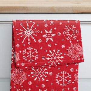 Goldea vianočná kuchynská bavlnená utierka - vzor 090 vločky na červenom 50 x 70 cm