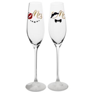 Poháre na šampanské Mr & Mrs (Pieskované poháre)