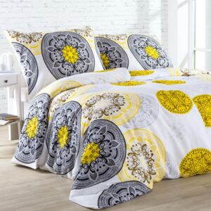 Krepové posteľné obliečky MANDALA žlto - čierne štandardná dĺžka