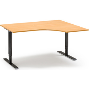 Výškovo nastaviteľný stôl Adeptus, pravý, 1600x1200 mm, buk dýha/čierna