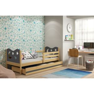 Detská posteľ MIKO + ÚP + matrace + rošt ZDARMA, 80x190, borovica, grafitová