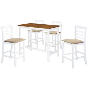 Barový stôl a stoličky, 5 kusov, masív, hnedá a biela