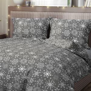 Goldea vianočné bavlnené posteľné obliečky - vzor 091 vločky na sivom 140 x 220 a 70 x 90 cm