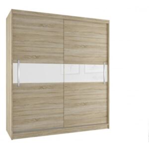 Moderná šatníková skriňa s posuvnými dverami šírka 133 cm dub sonoma s bielym pruhom - Bez dojezdu