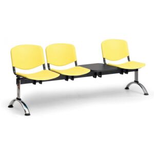 EUROSEAT Plastová lavice do čakární ISO, 3-sedadlo + stolík, žltá, chrómované nohy